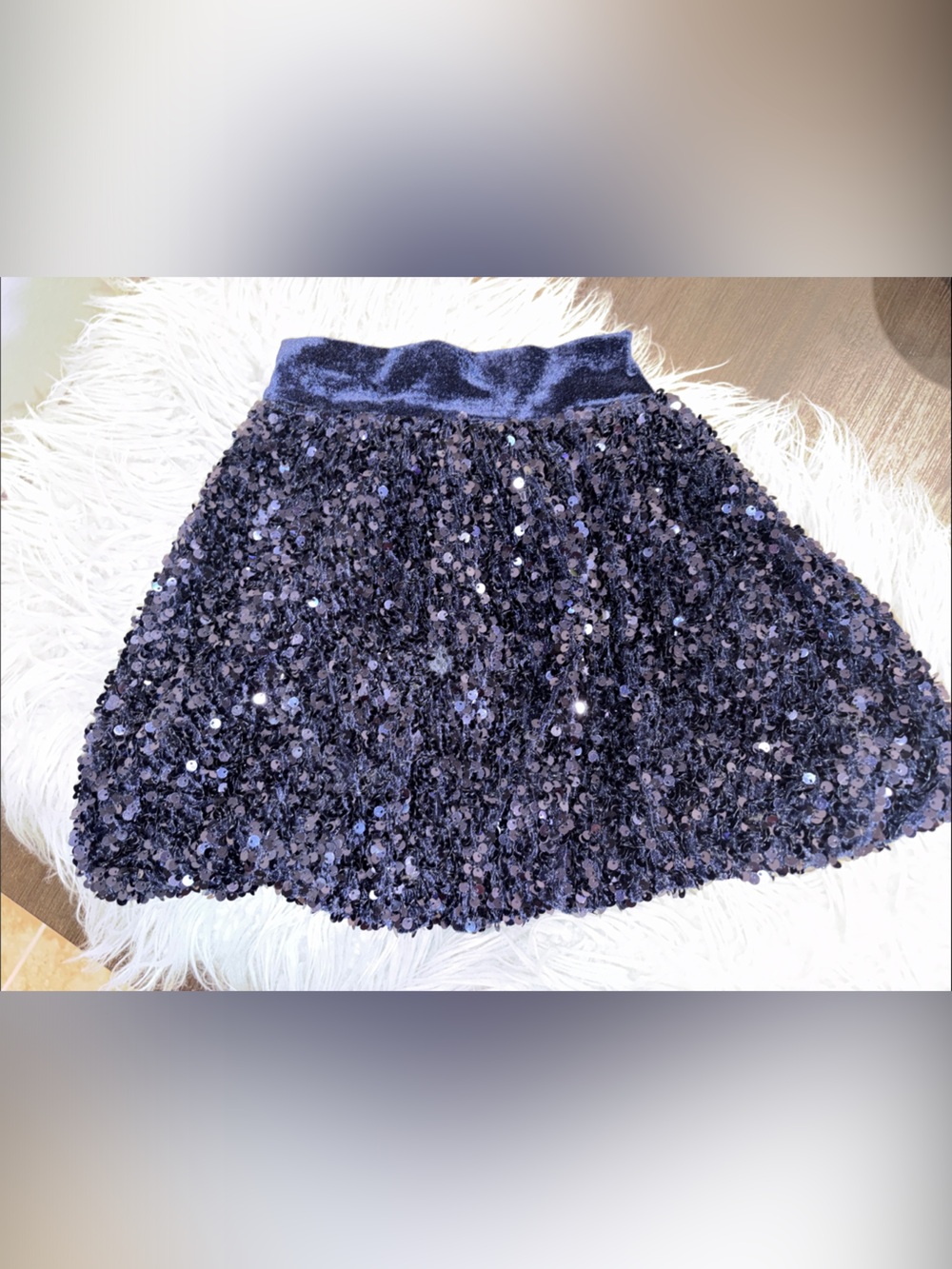 Zara Navy Blue Sequin Skater Skirt